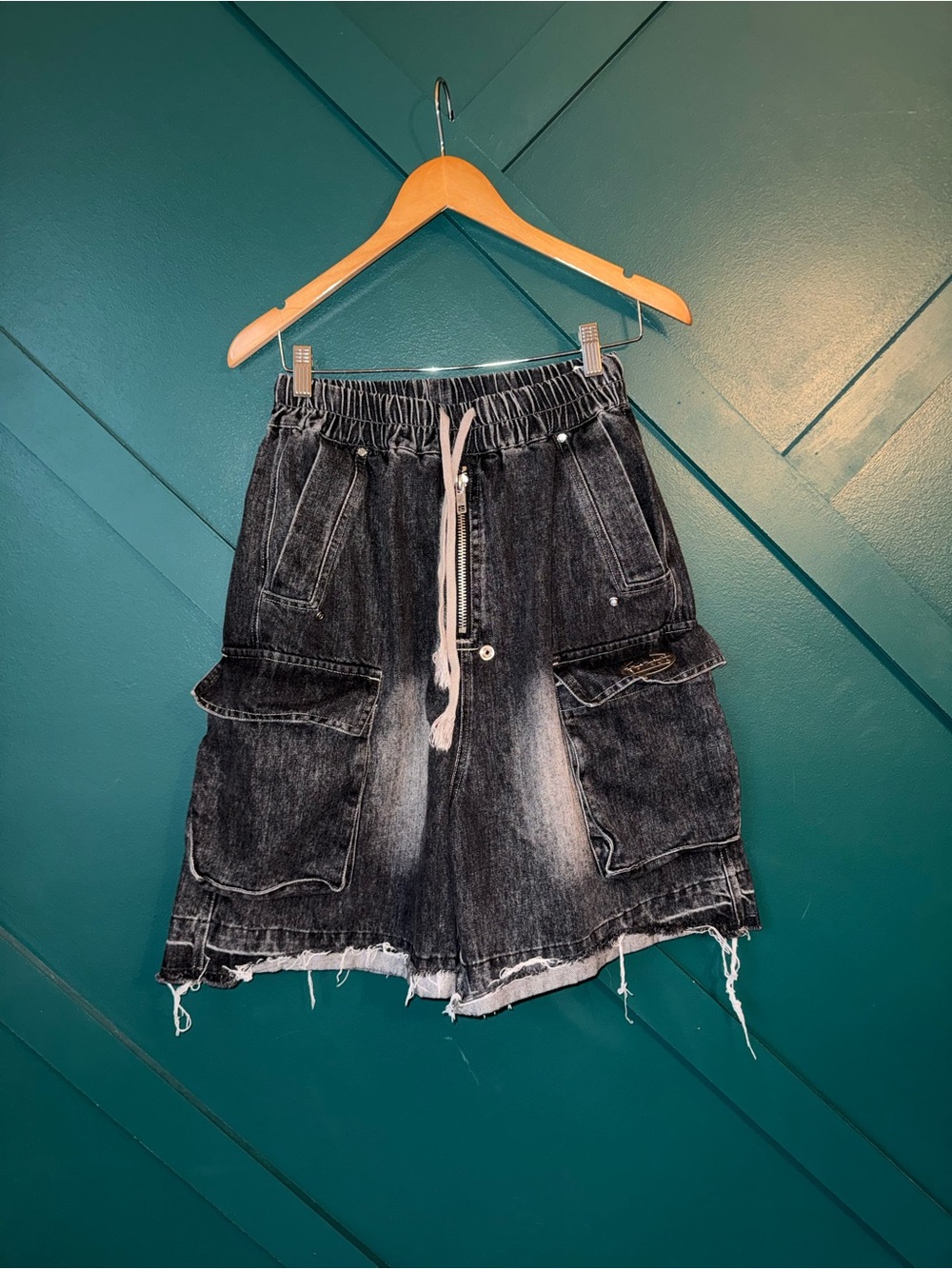 Aelfric Eden Black Washed Denim Drawstring Shorts